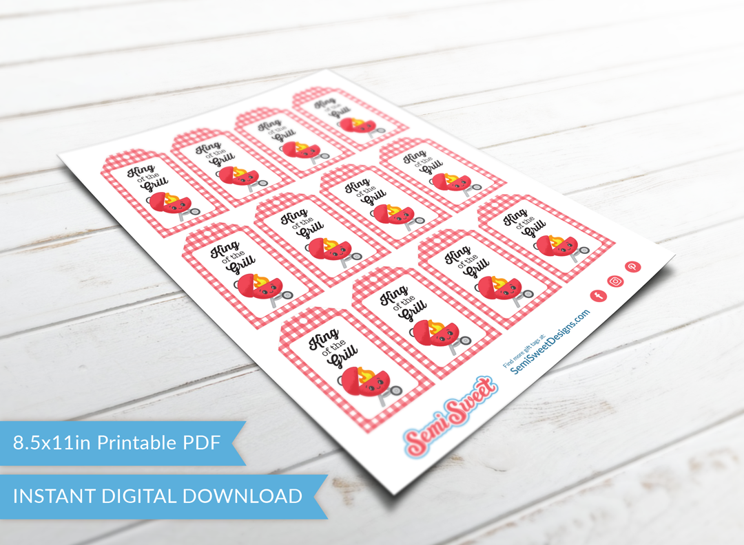 King of the Grill - Instant Download Printable Tag