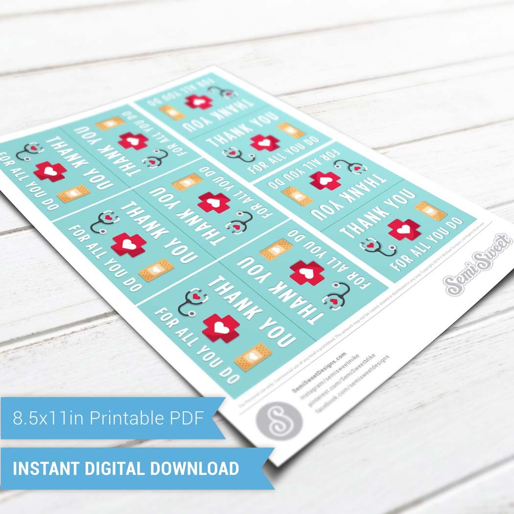 Thank You For All You Do - Instant Download Printable Bag Topper