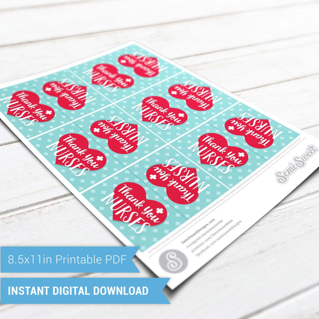 Thank You Nurses - Instant Download Printable Bag Topper