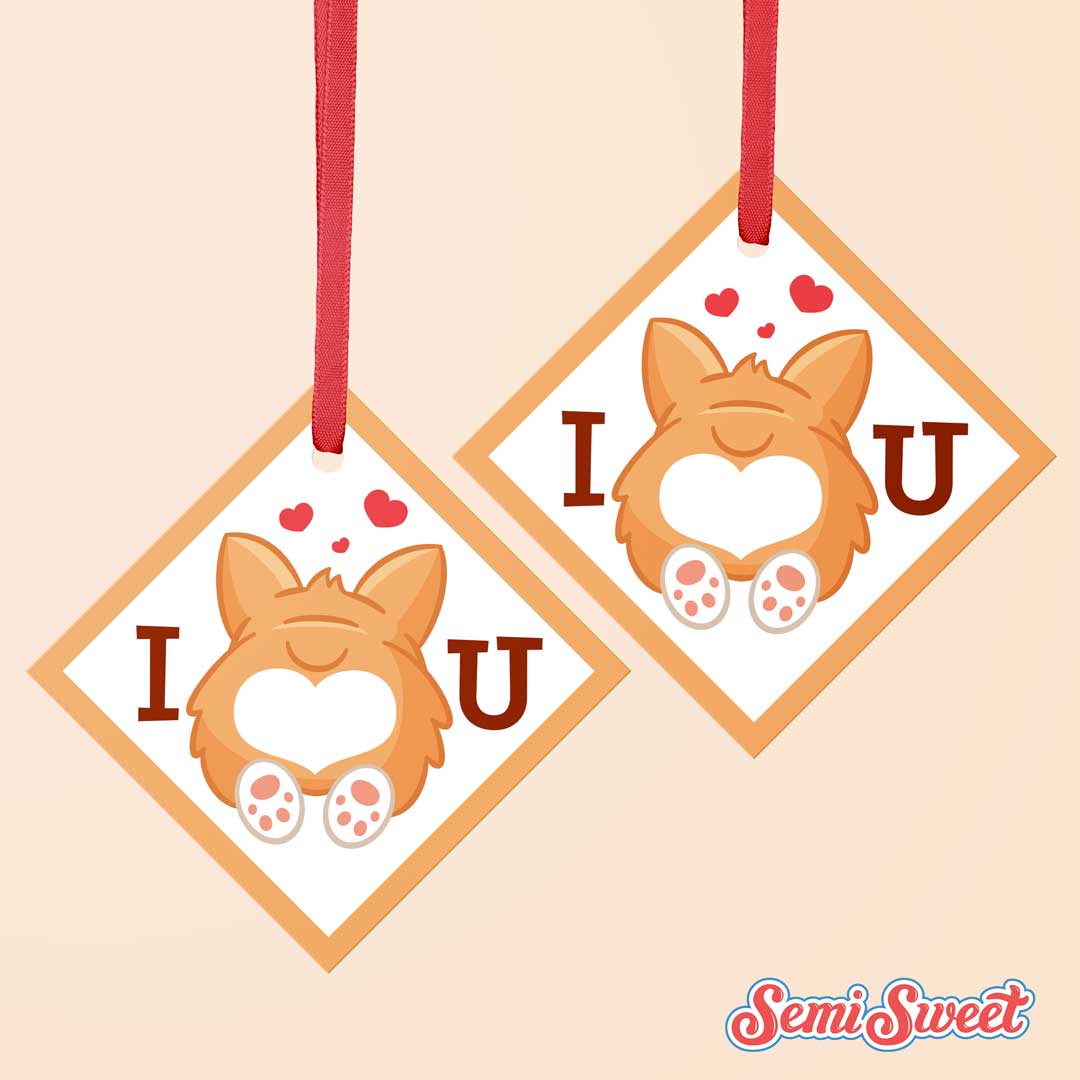 Corgi I Heart U - Instant Download Printable 2" Square Tag