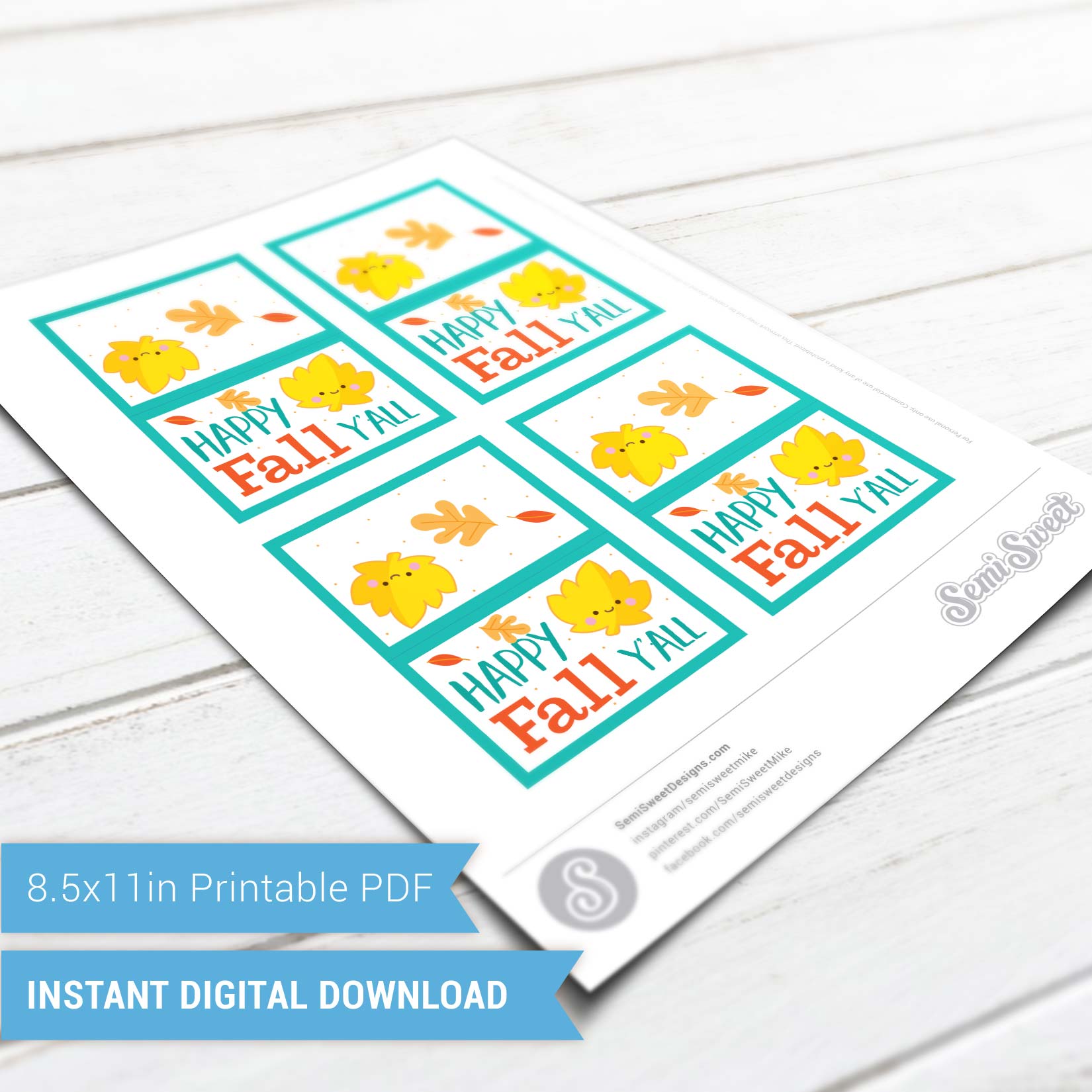 Happy Fall Y'all - Instant Download Printable Bag Topper