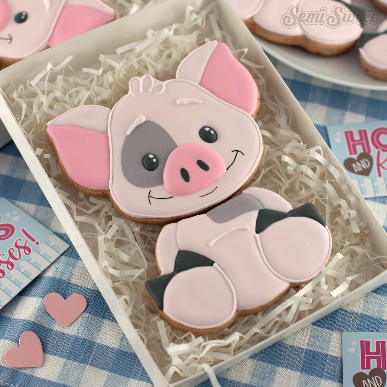 hogs and kisses pig cookies for Valentine's Day