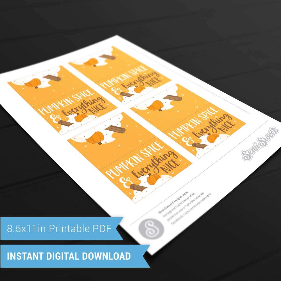 Pumpkin Spice and Everything Nice - Instant Download Printable Bag Topper