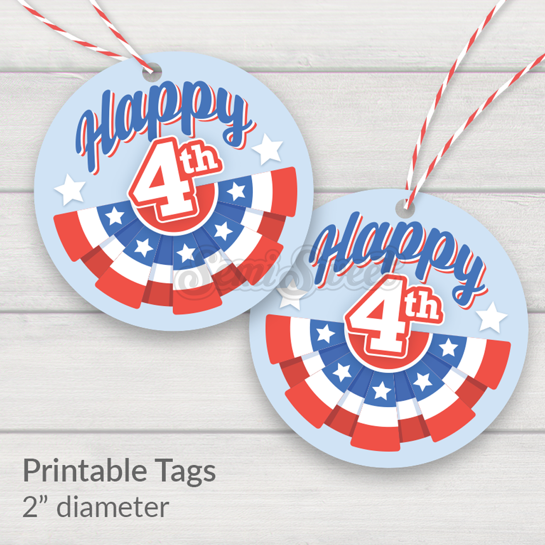 Happy 4th of July Bunting - Instant Download Printable 2" Circle Tag