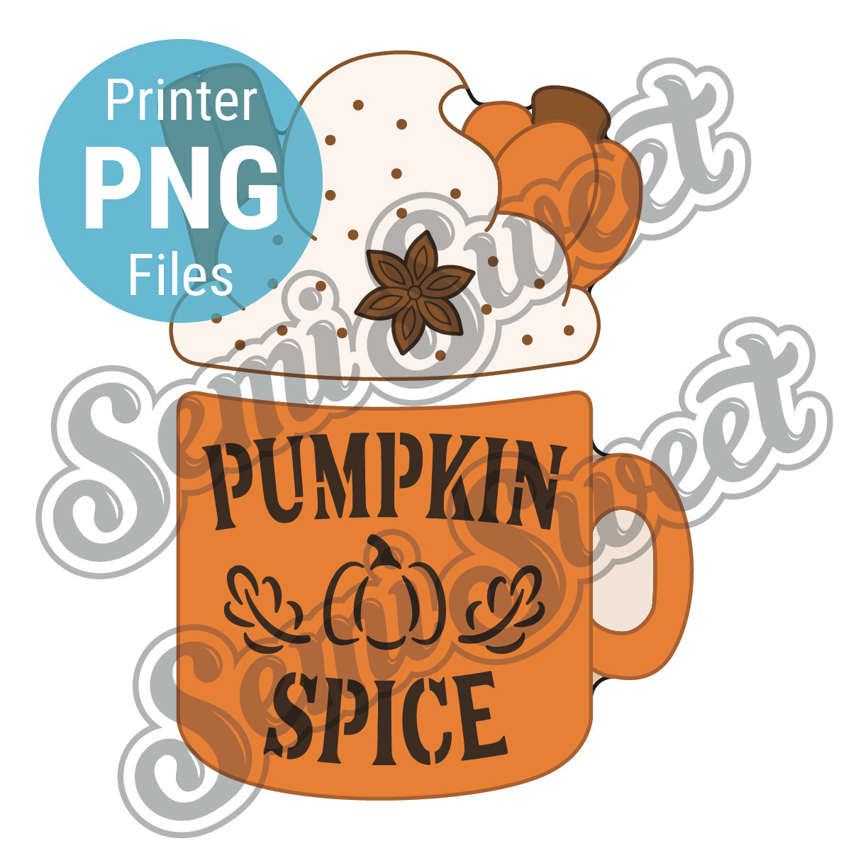 a pumpkin spice latte mug top and mug bottom png made by semi sweet designs