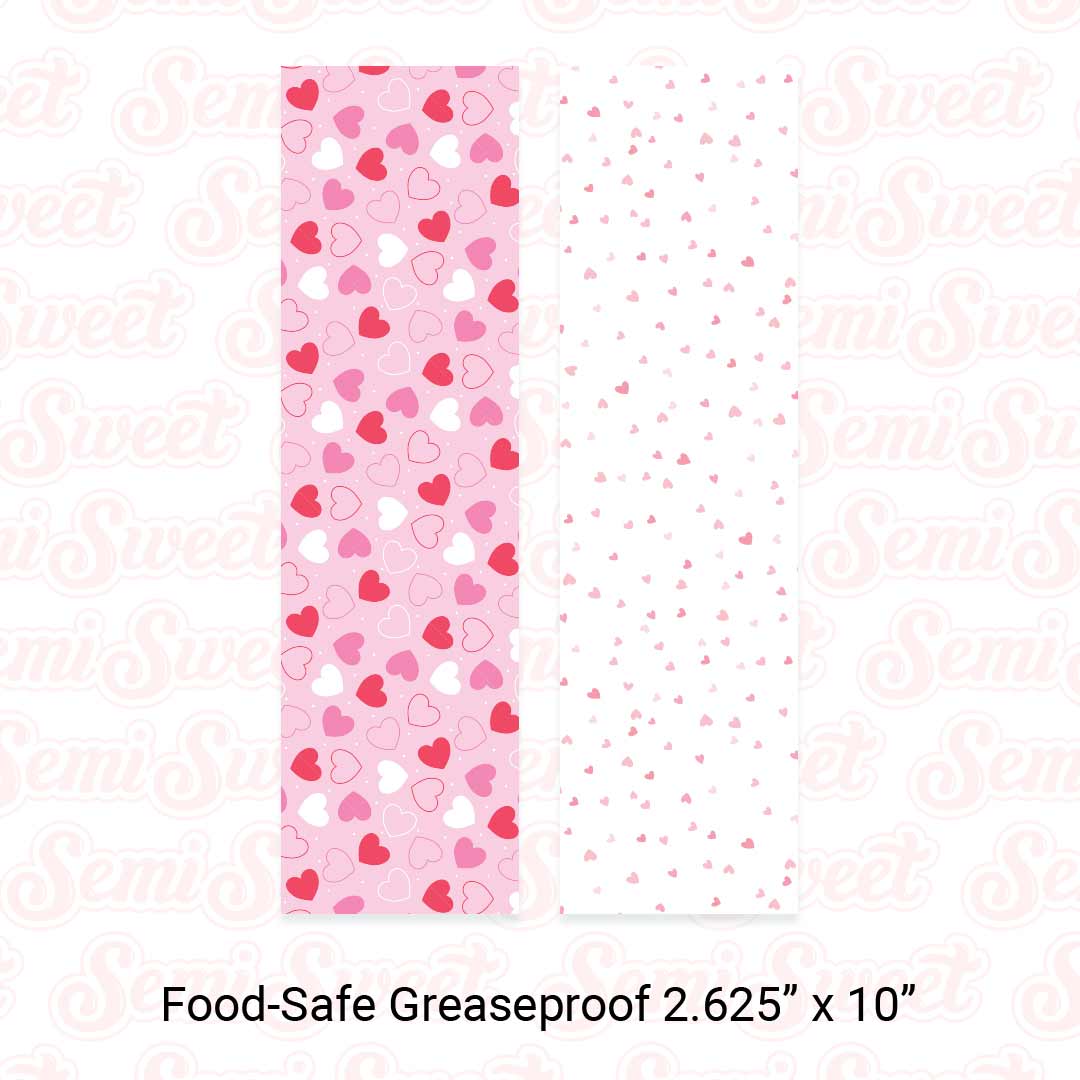 Hearts Pattern- Food-Safe Greaseproof Cookie Card Backers - 2.625" x 10"