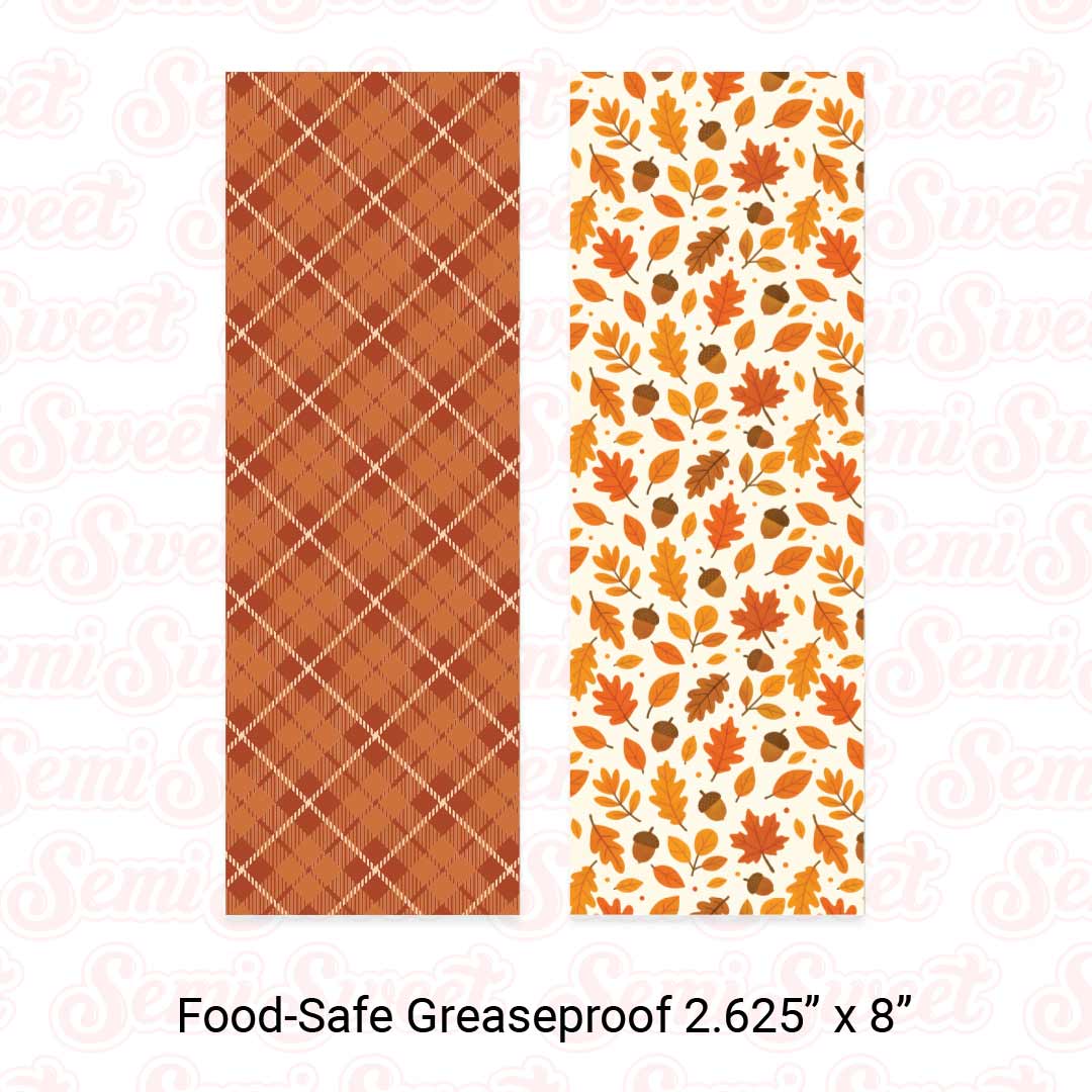 Orange Plaid & Fall Leaves Acorn - Food-Safe Greaseproof Cookie Card Backers - 2.625" x 8"