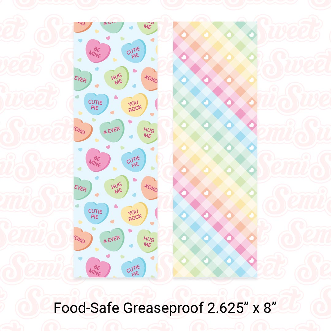 Conversation Hearts - Food-Safe Greaseproof Cookie Card Backers - 2.625" x 8"