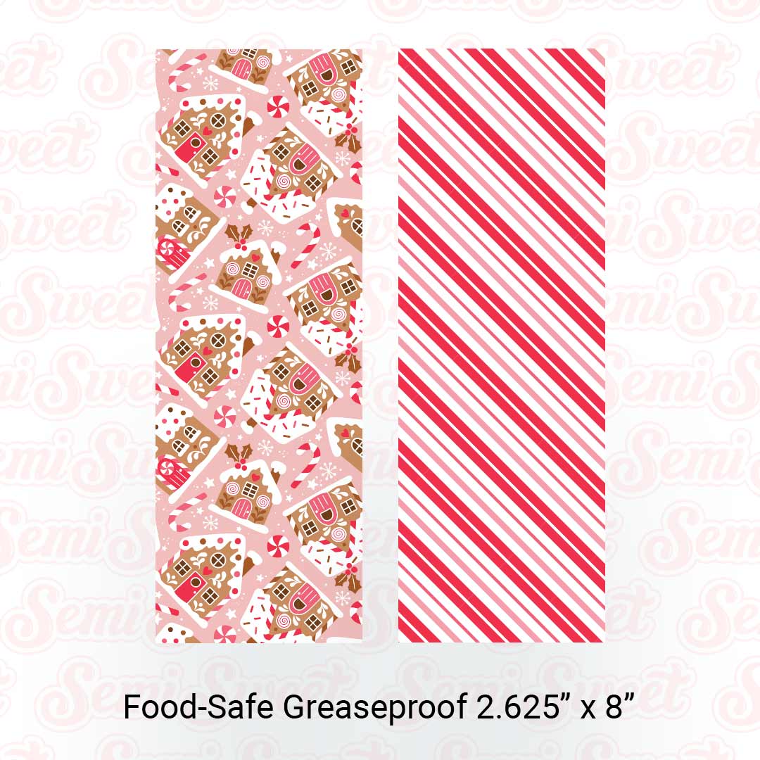 Gingerbread Houses & Stripes - Food-Safe Greaseproof Cookie Card Backers - 2.625" x 8"