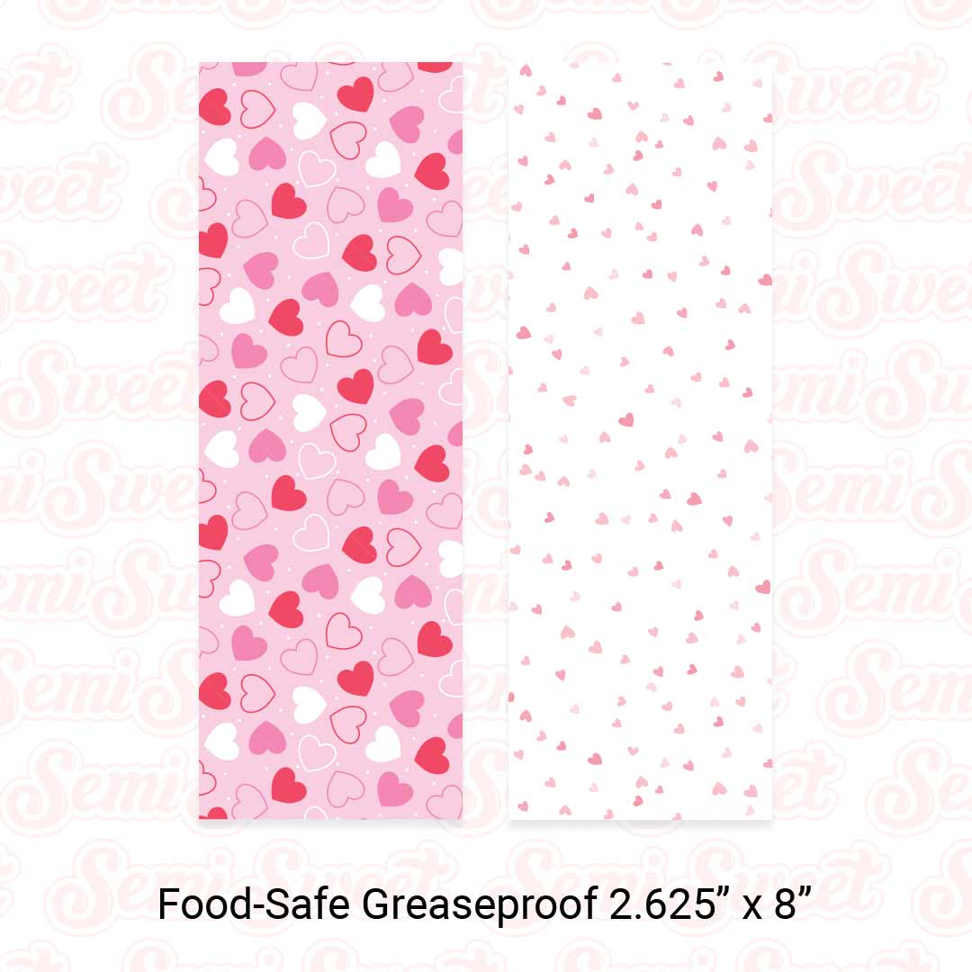 Hearts Pattern - Food-Safe Greaseproof Cookie Card Backers - 2.625" x 8"