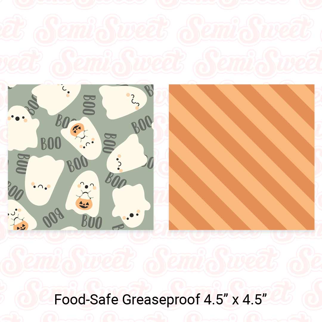 Ghosts & Stripes - Food-Safe Greaseproof Cookie Card Backers - 4.5" x 4.5"