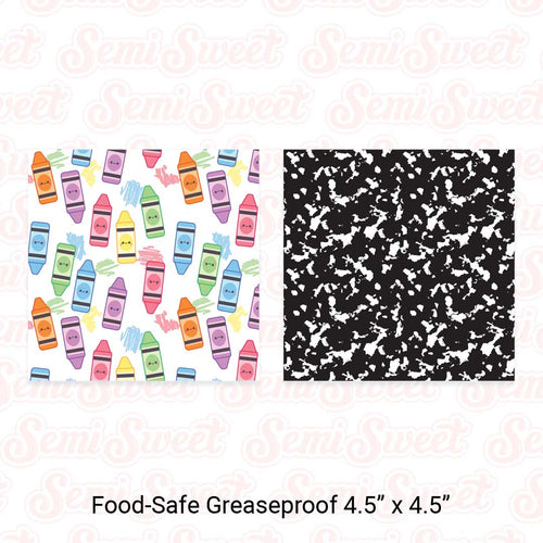 Composition Book & Crayons - Food-Safe Greaseproof Cookie Card Backers - 4.5