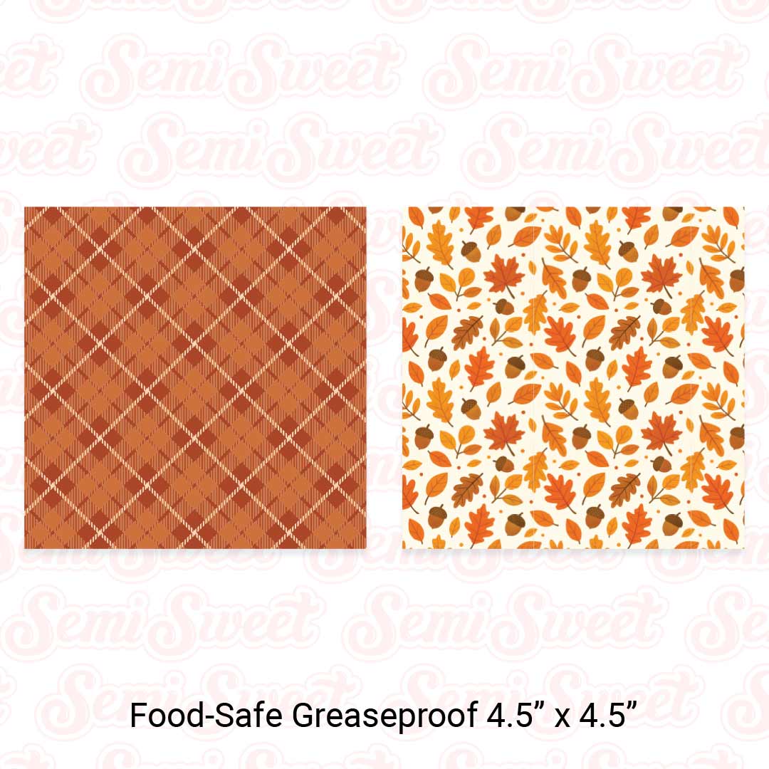 Orange Plaid & Fall Leaves Acorns - Food-Safe Greaseproof Cookie Card Backers - 4.5" x 4.5"