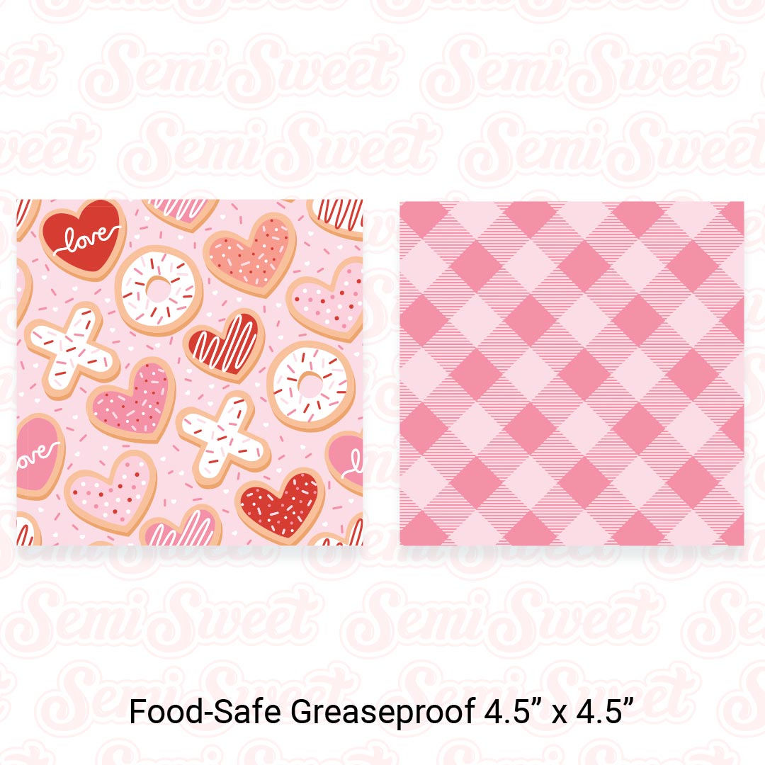 Valentine Cookies & Pink Gingham - Food-Safe Greaseproof Cookie Card Backers - 4.5" x 4.5"