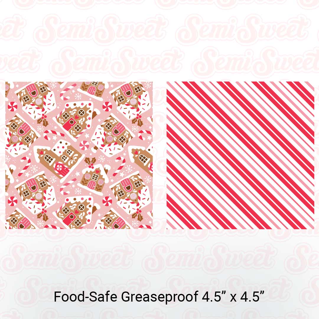 Gingerbread Houses & Stripes - Food-Safe Greaseproof Cookie Card Backers - 4.5" x 4.5"