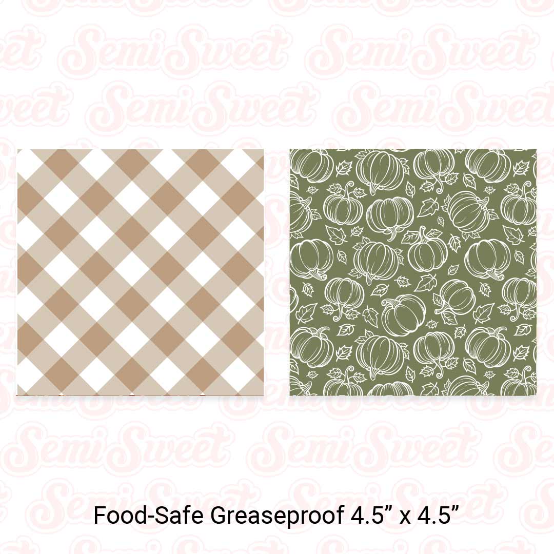 Beige Gingham & Pumpkins - Food-Safe Greaseproof Cookie Card Backers - 4.5" x 4.5"