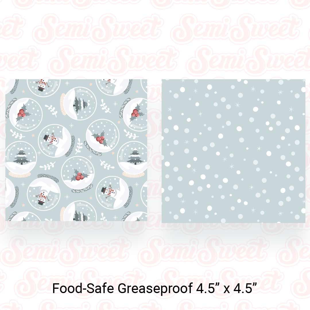 Snow Globes & Falling Snow - Food-Safe Greaseproof Cookie Card Backers - 4.5" x 4.5"