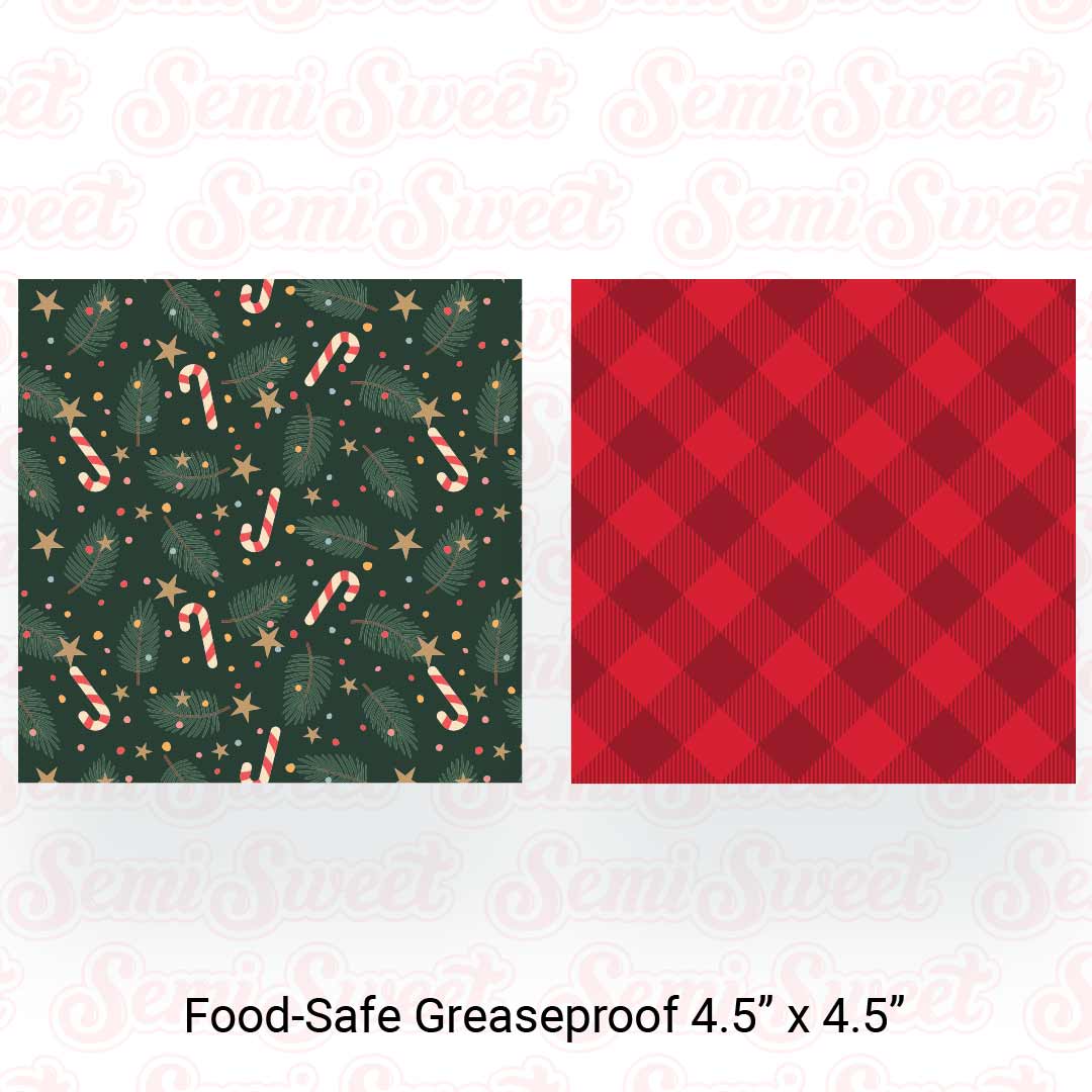 Pine Branches & Red Gingham - Food-Safe Greaseproof Cookie Card Backers - 4.5" x 4.5"