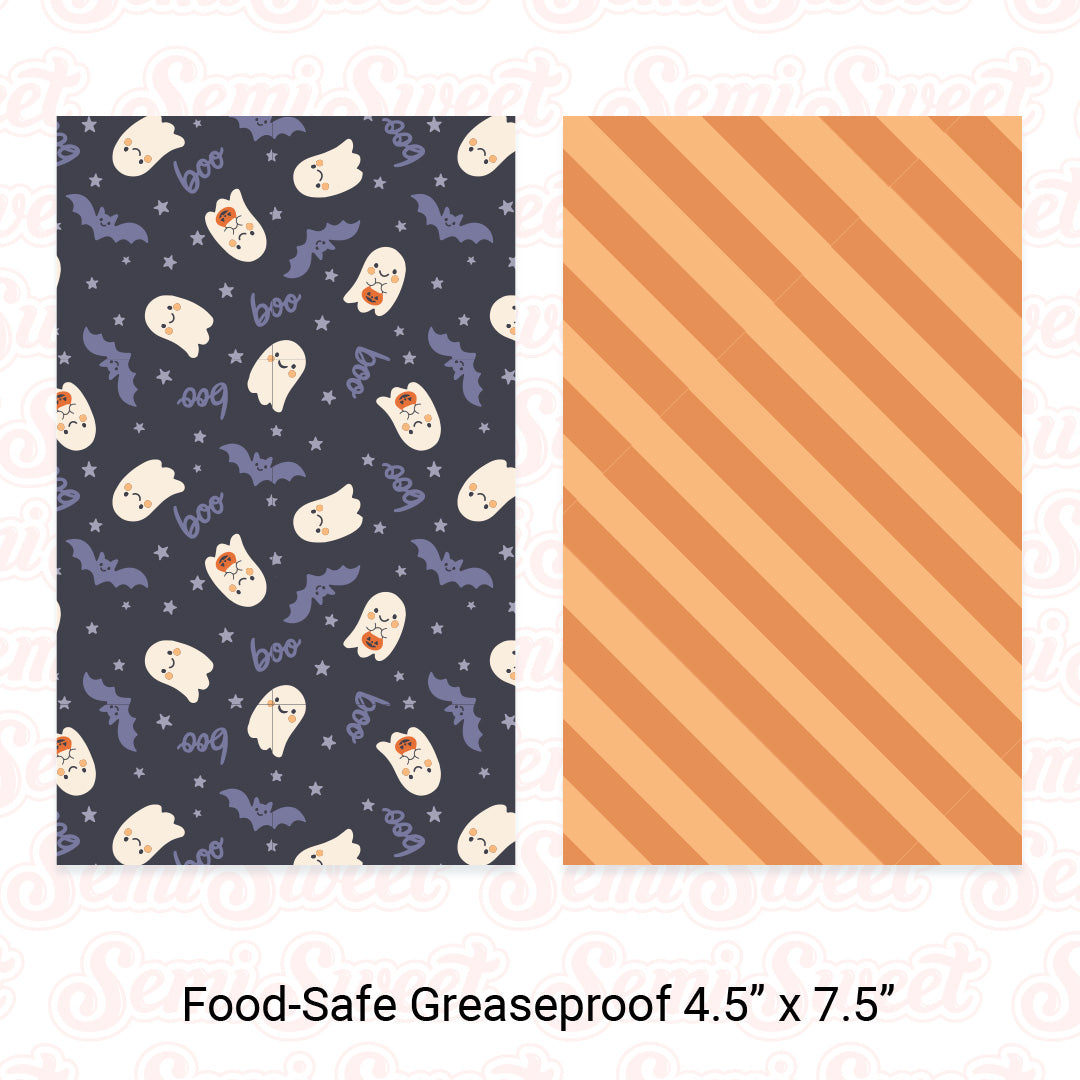 Boo Bat Ghosts & Stripes - Food-Safe Greaseproof Cookie Card Backers - 4.5" x 7.5"