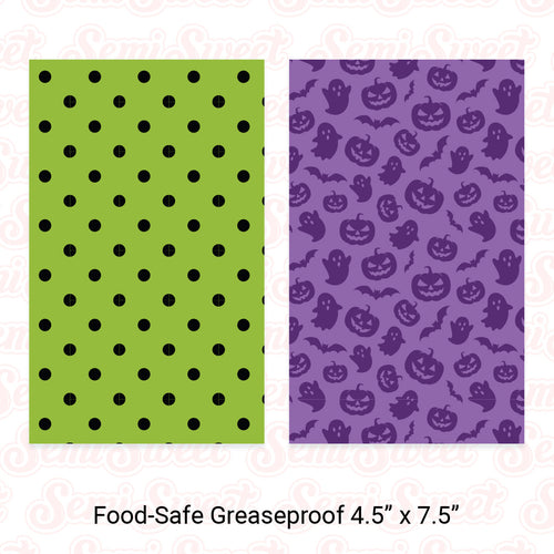 Purple Halloween & Green Dots - Food-Safe Greaseproof Cookie Card Backers - 4.5