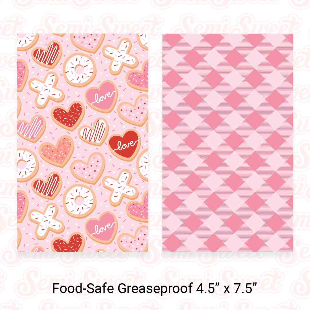 Valentine Cookies & Pink Gingham - Food-Safe Greaseproof Cookie Card Backers - 4.5" x 7.5"