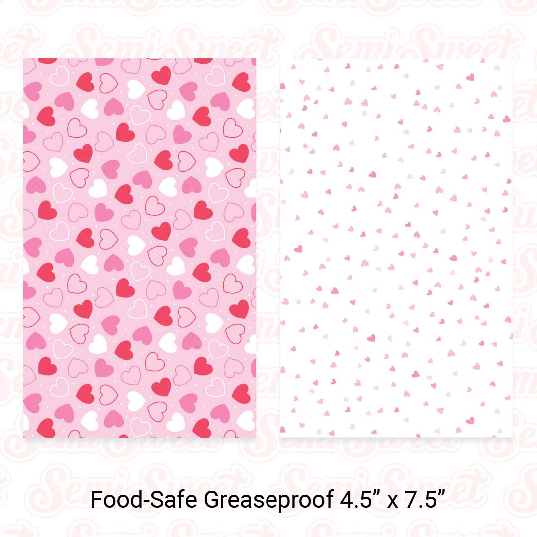 Hearts Pattern - Food-Safe Greaseproof Cookie Card Backers - 4.5" x 7.5"