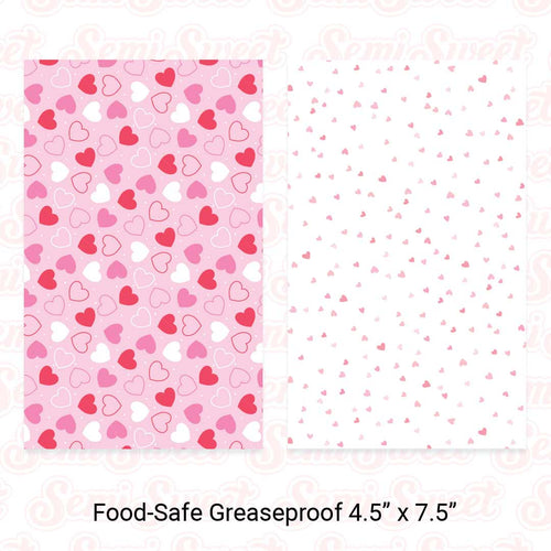 Hearts Pattern - Food-Safe Greaseproof Cookie Card Backers - 4.5
