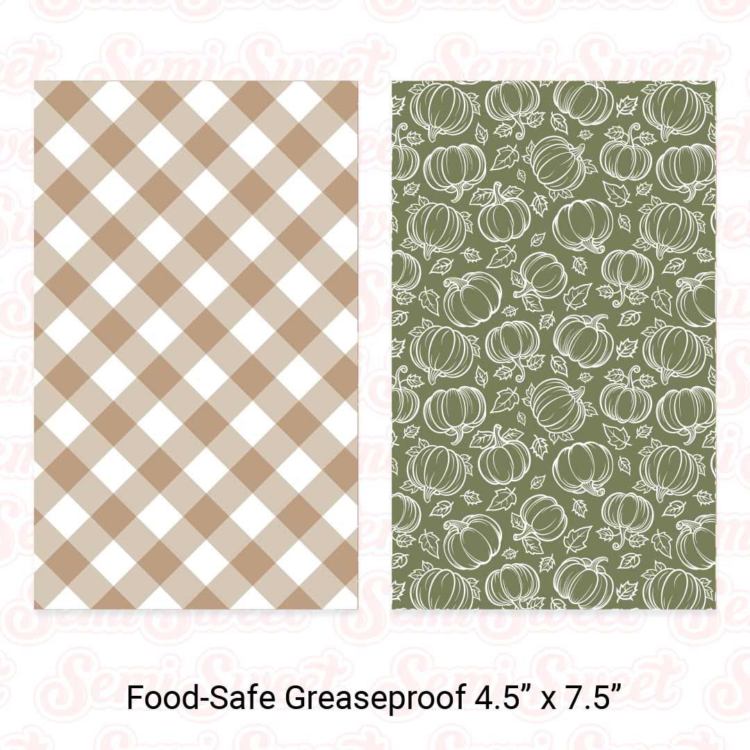 Beige Gingham & Pumpkins - Food-Safe Greaseproof Cookie Card Backers - 4.5" x 7.5"