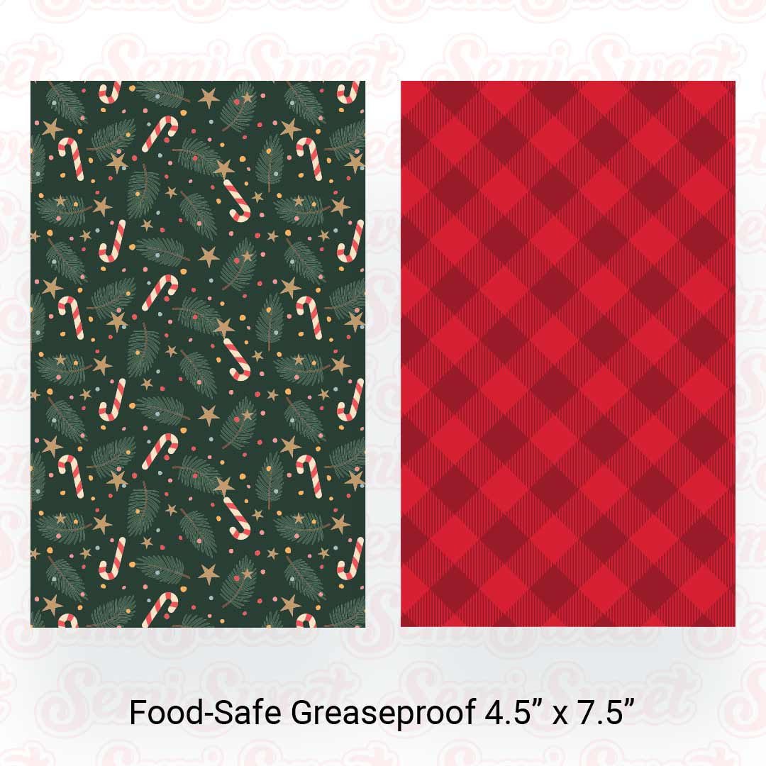 Pine Branches & Red Gingham - Food-Safe Greaseproof Cookie Card Backers - 4.5" x 7.5"