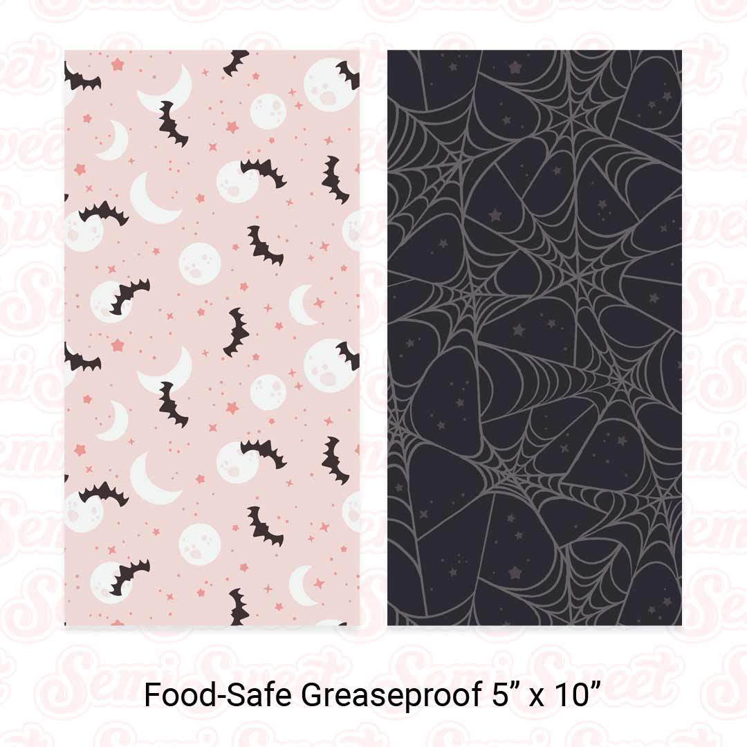 Bat Moons & Spiderwebs - Food-Safe Greaseproof Cookie Card Backers - 5" x 10"