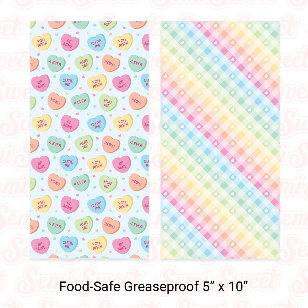 Conversation Hearts - Food-Safe Greaseproof Cookie Card Backers - 5" x 10"