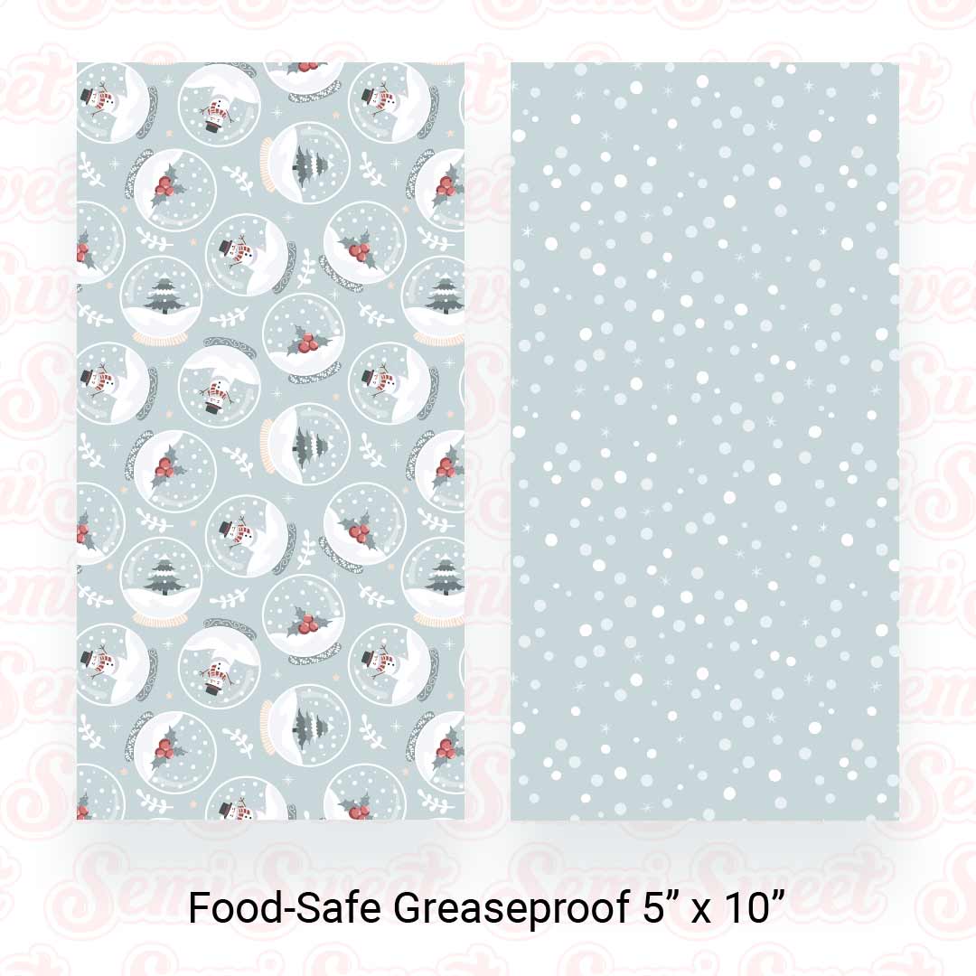 Snow Globes & Falling Snow - Food-Safe Greaseproof Cookie Card Backers - 5" x 10"