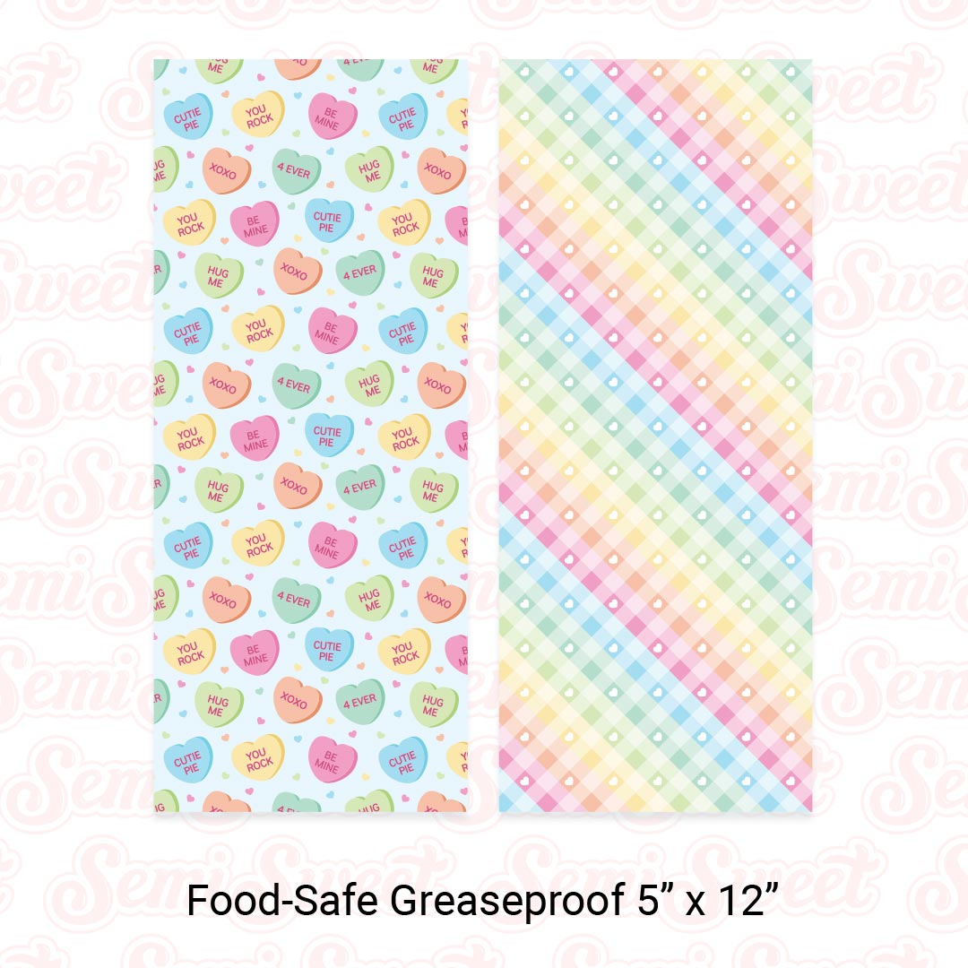 Conversation Hearts - Food-Safe Greaseproof Cookie Card Backers - 5" x 12"
