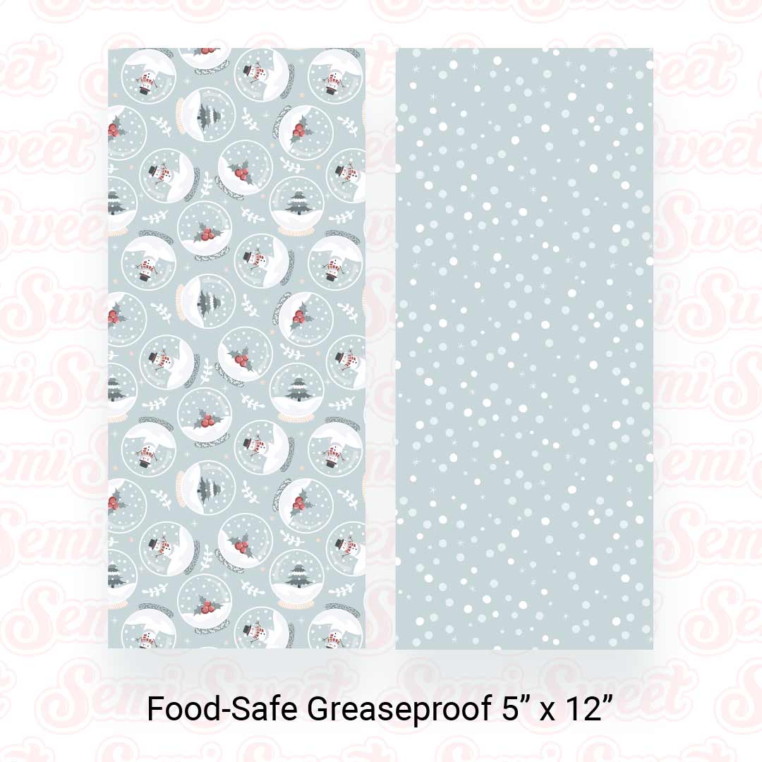 Snow Globes & Falling Snow - Food-Safe Greaseproof Cookie Card Backers - 5" x 12"