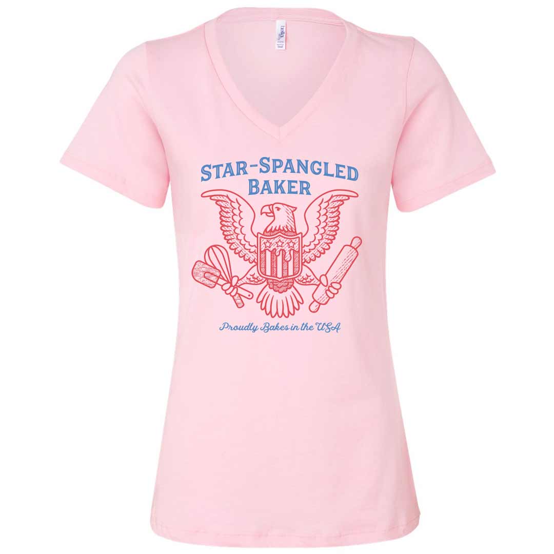 Star-Spangled Baker Eagle Ladies V-Neck T-Shirt