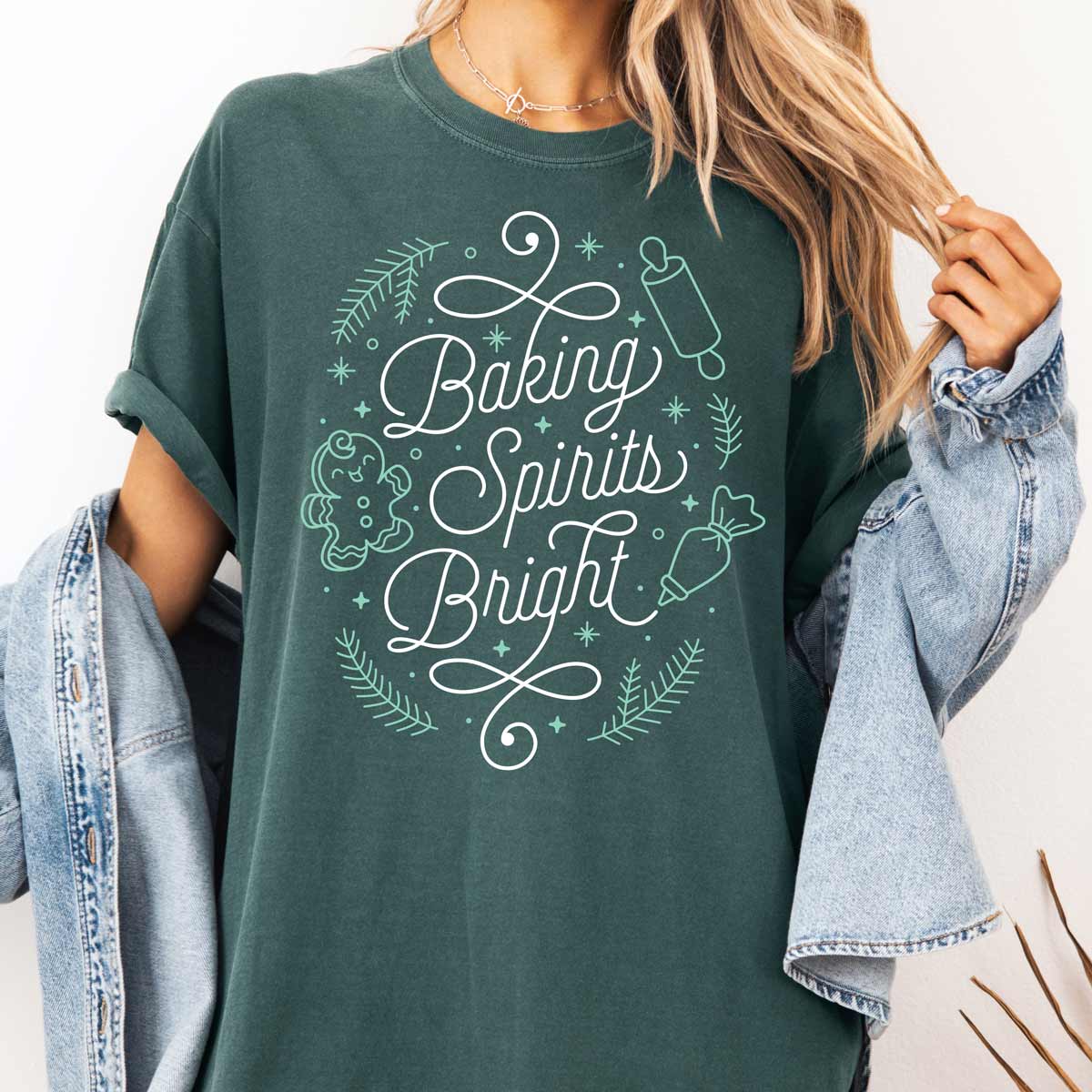 Baking Spirits Unisex T-Shirt in Blue Spruce Comfort Colors | Semi Sweet Designs