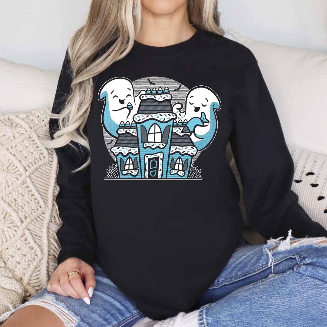 Ghost Gingerbread House Blue-Ink Unisex Long Sleeve T-Shirt