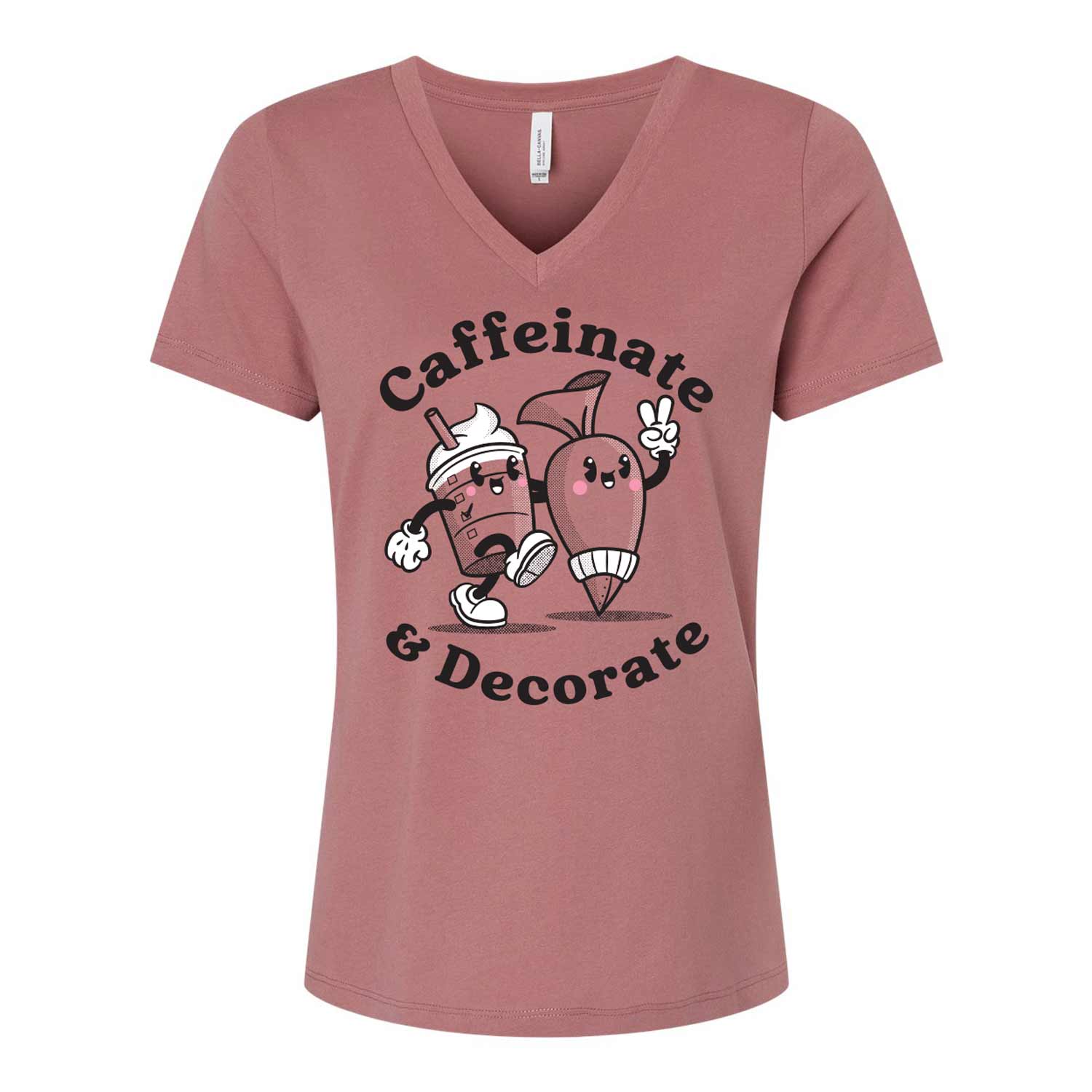 Caffeinate & Decorate Ladies V-Neck T-Shirt