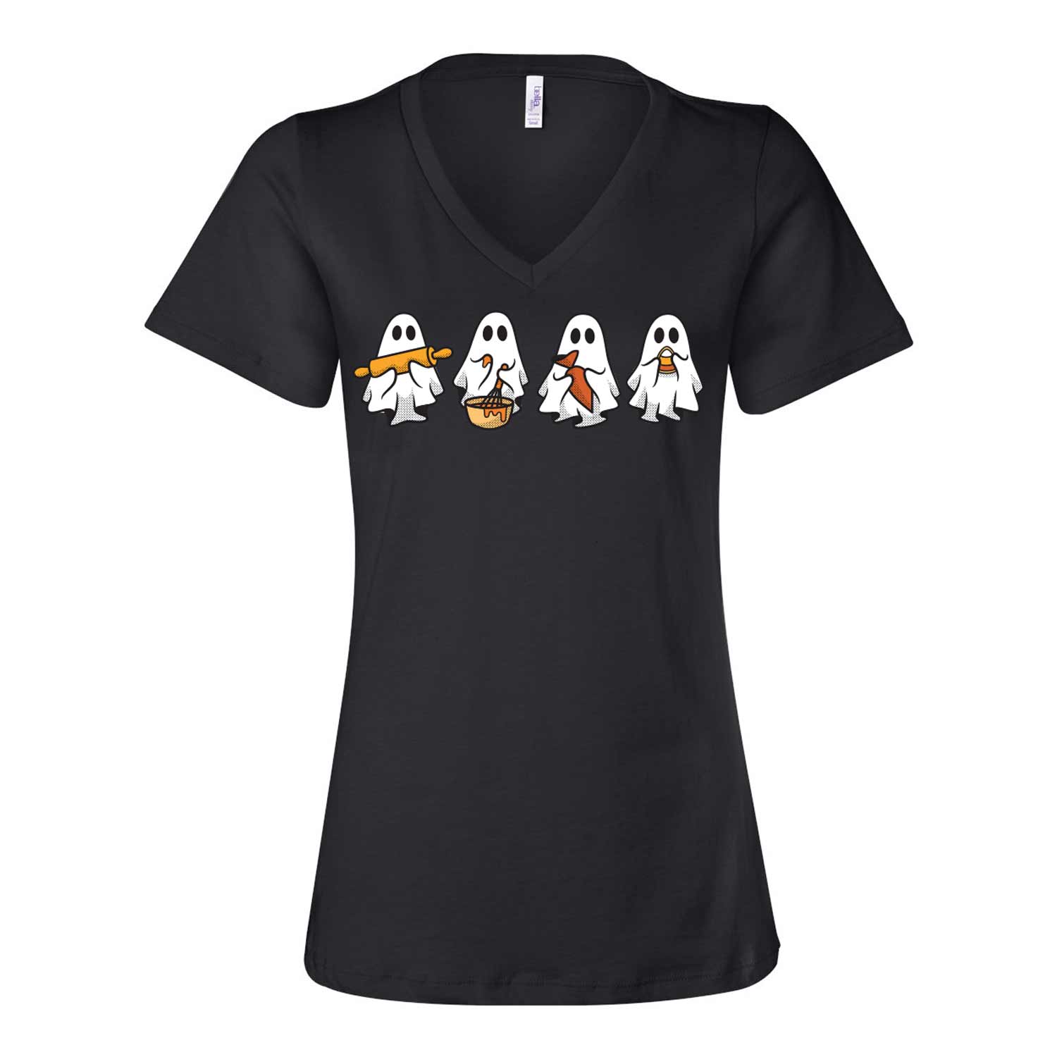 Cookie Decorating Ghosts Ladies V-Neck T-Shirt