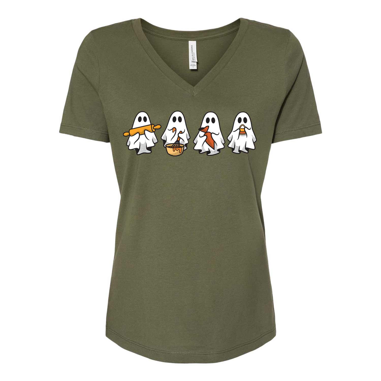 Cookie Decorating Ghosts Ladies V-Neck T-Shirt