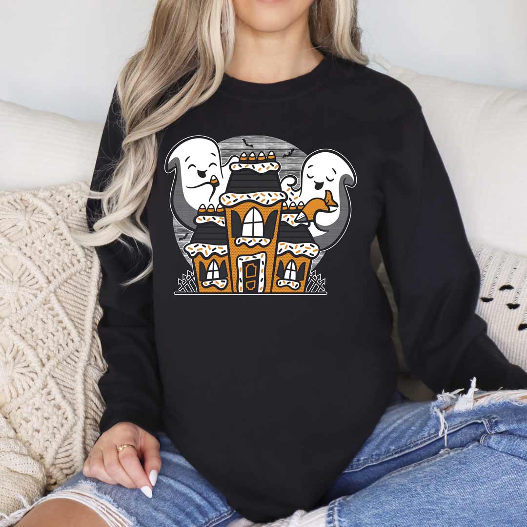 Ghost Gingerbread House Orange-Ink Unisex Long Sleeve T-Shirt