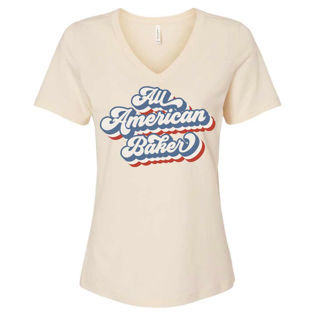 All American Baker Ladies V-Neck T-Shirt