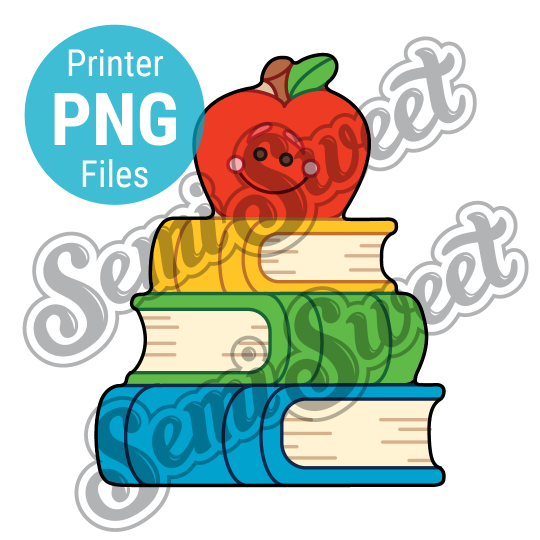 Apple with Stack of Books - PNG Images | Semi Sweet Designs