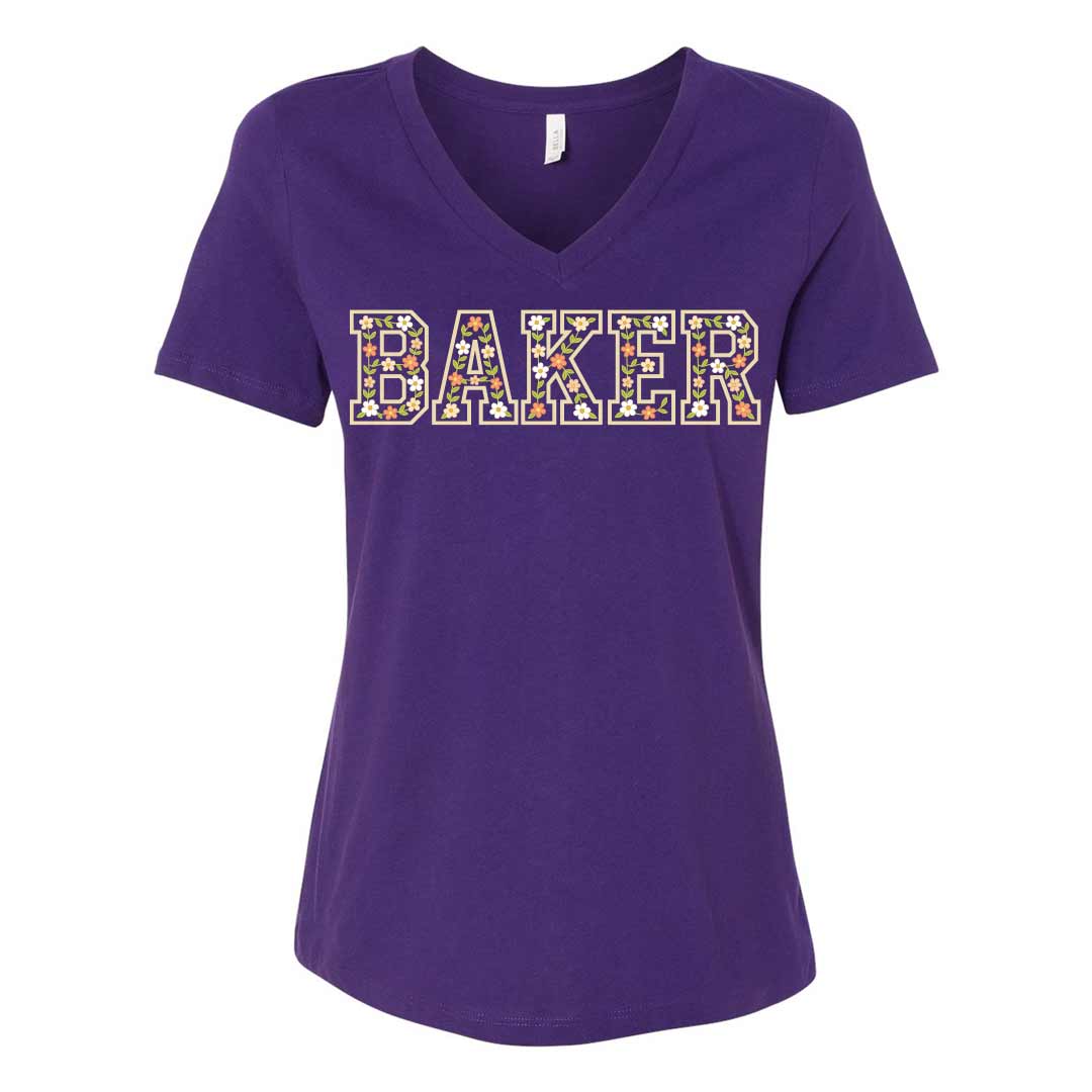 Floral Baker Ladies V-Neck T-Shirt