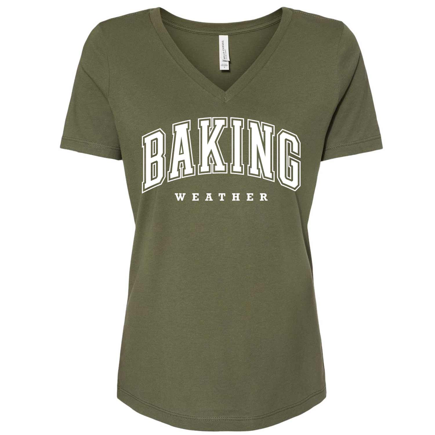 Baking Weather White Ink Ladies V-Neck T-Shirt