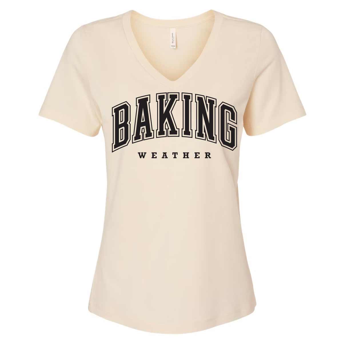 Baking Weather Black Ink Ladies V-Neck T-Shirt