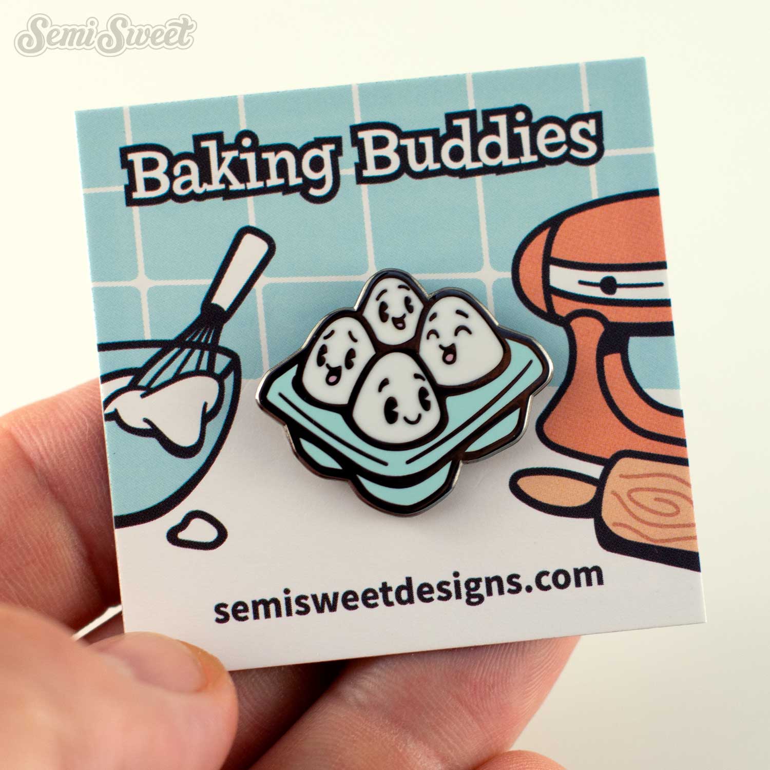 baking buddies eggs enamel pin