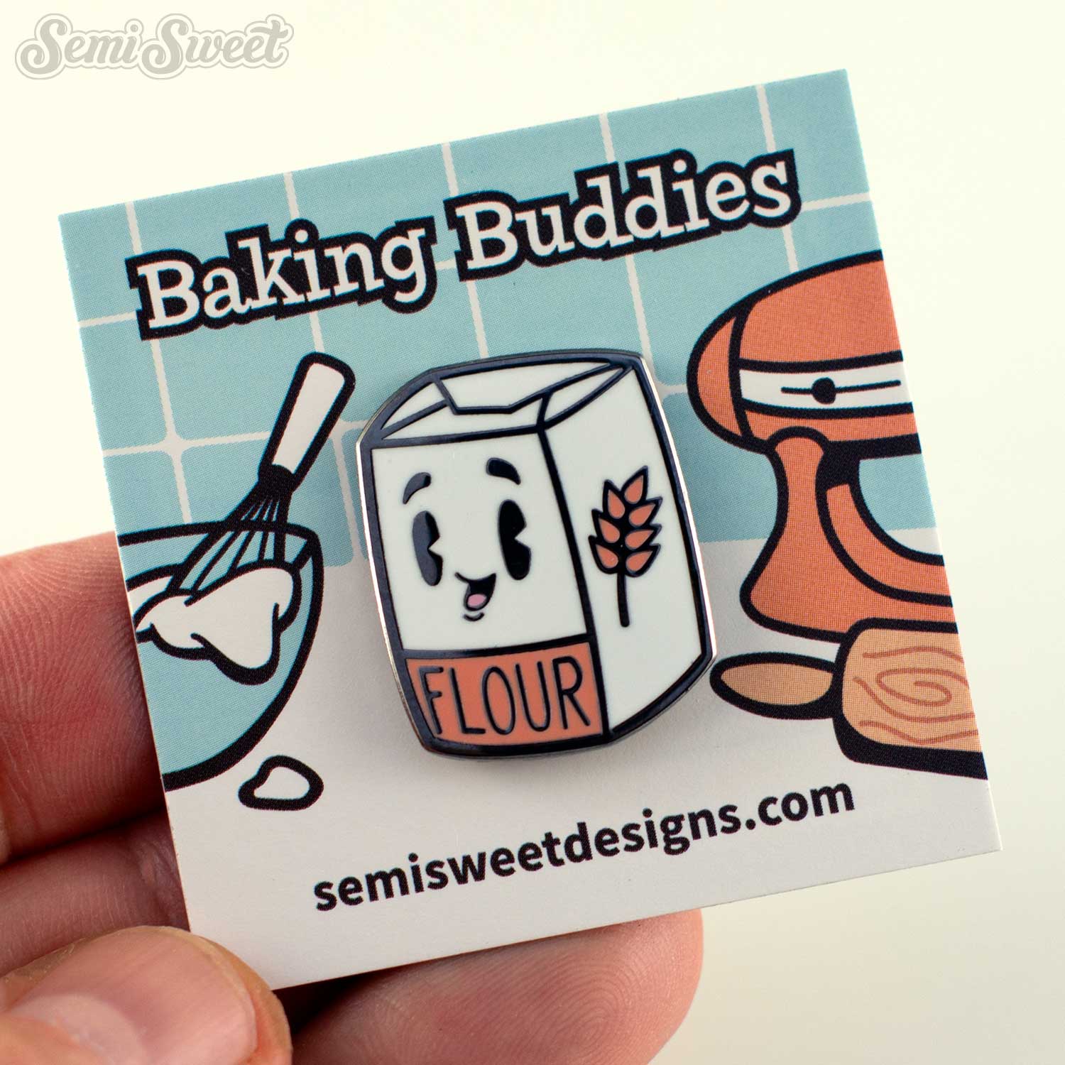 baking buddies flour enamel pin