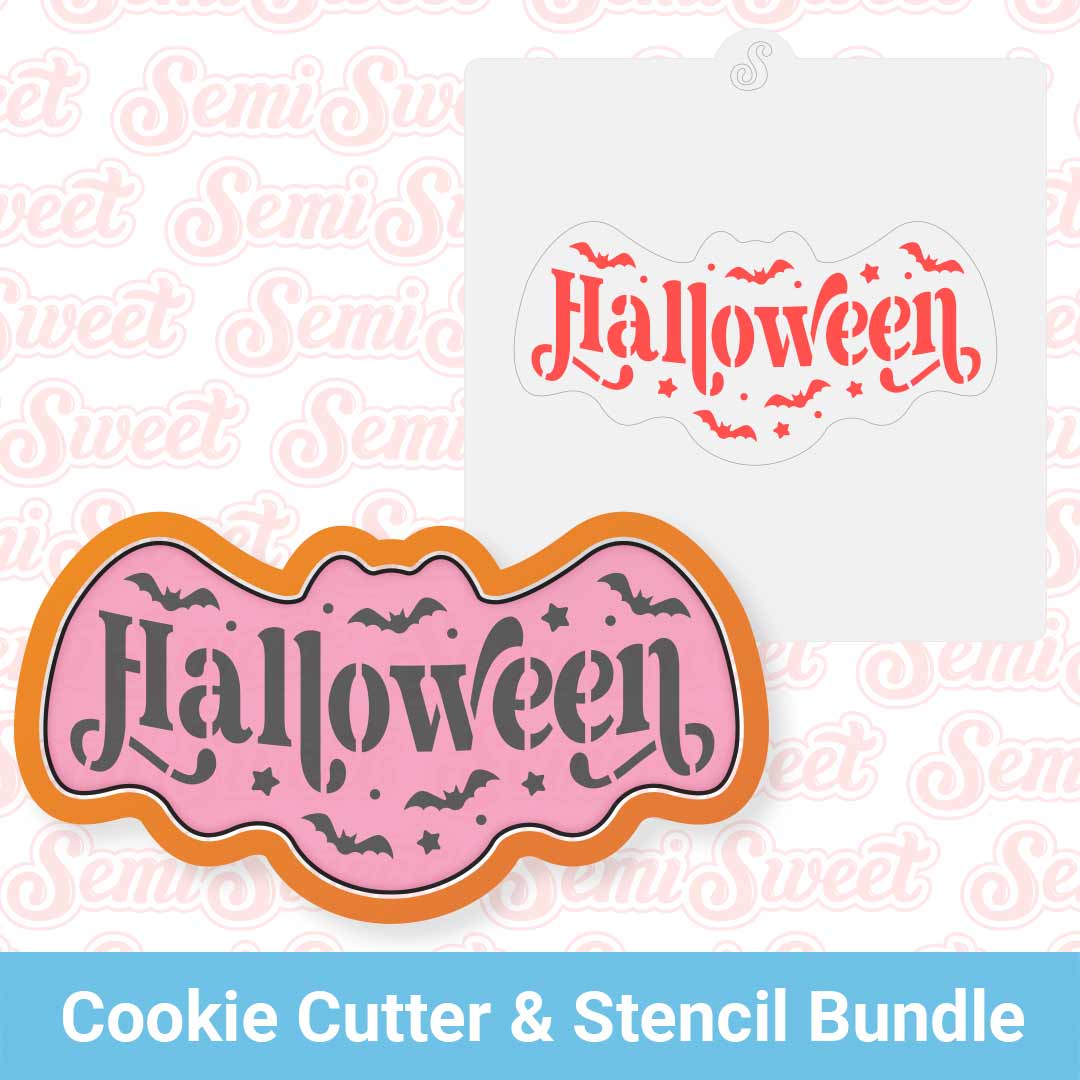 Bat Plaque Cookie Cutter & Stencil Bundle