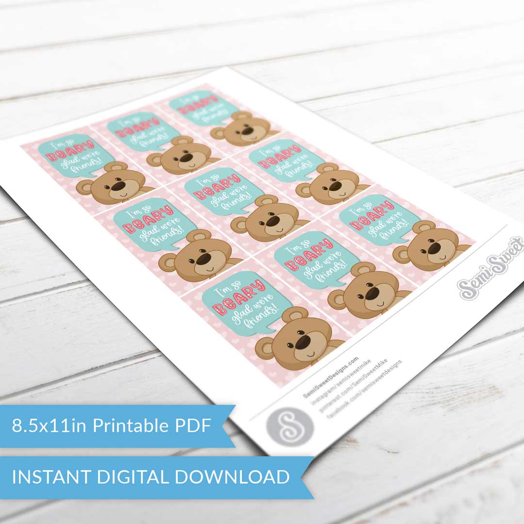 I'm So Beary Glad We Are Friends - Instant Download Printable E-Tag